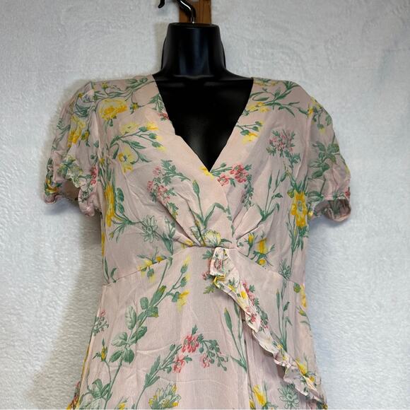 Zara Light Pink Floral Ruffle Asymmetrical Slit Midi‎ Dress Size S - Picture 4 of 12